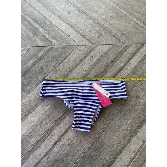 Juniors Ribbed Cheeky Hipster Bikini Bottom Loo- Xhilaration Navy Stripe XS 00 - Picture 10 of 12